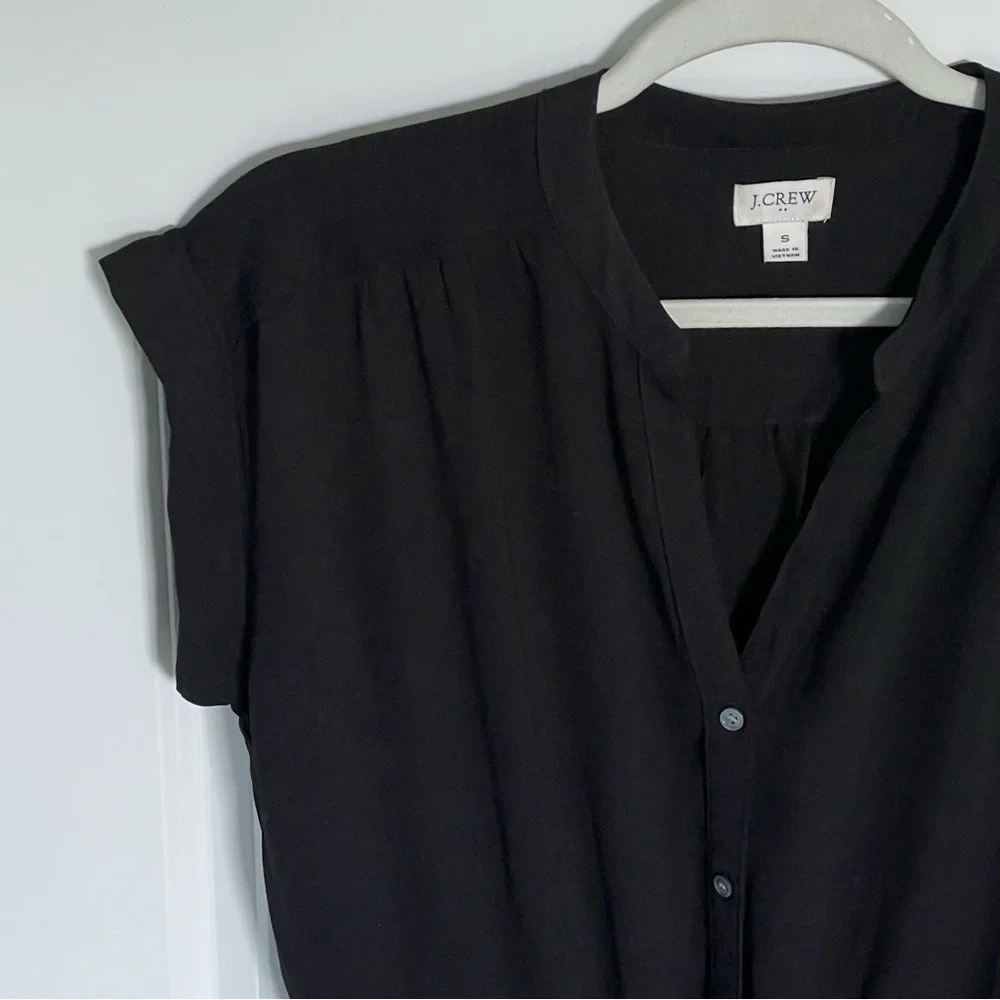 J. Crew Black V-neck Cuffed Short Sleeve Camp-Shirt Jumpsuit - 47207